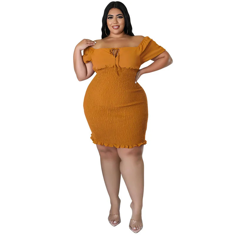 Chic Plus Size Summer Mini Dress - Sexy Solid Clubwear.