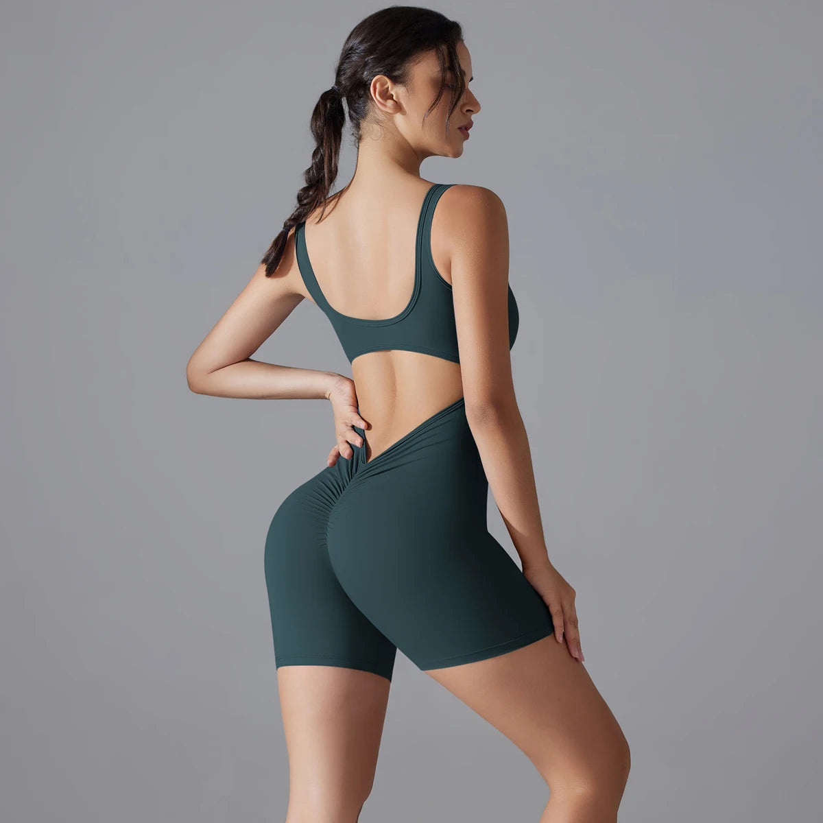 V Back Scrunch Sports Jumpsuit - Trendy Activewear.