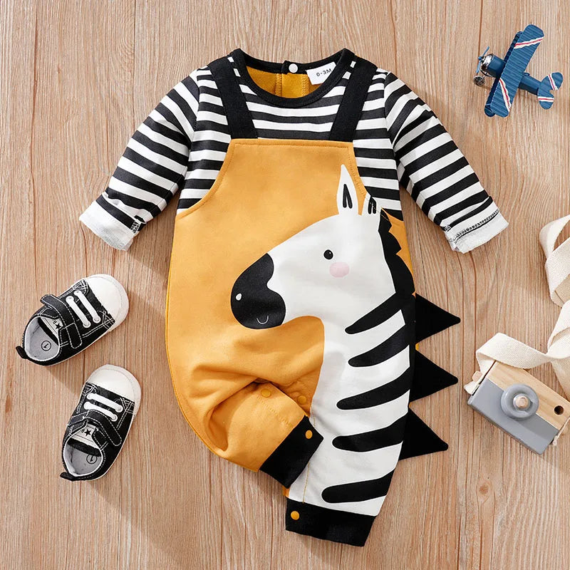 Cute Baby Jumpsuit with 3D Zebra Print - Soft & Comfortable