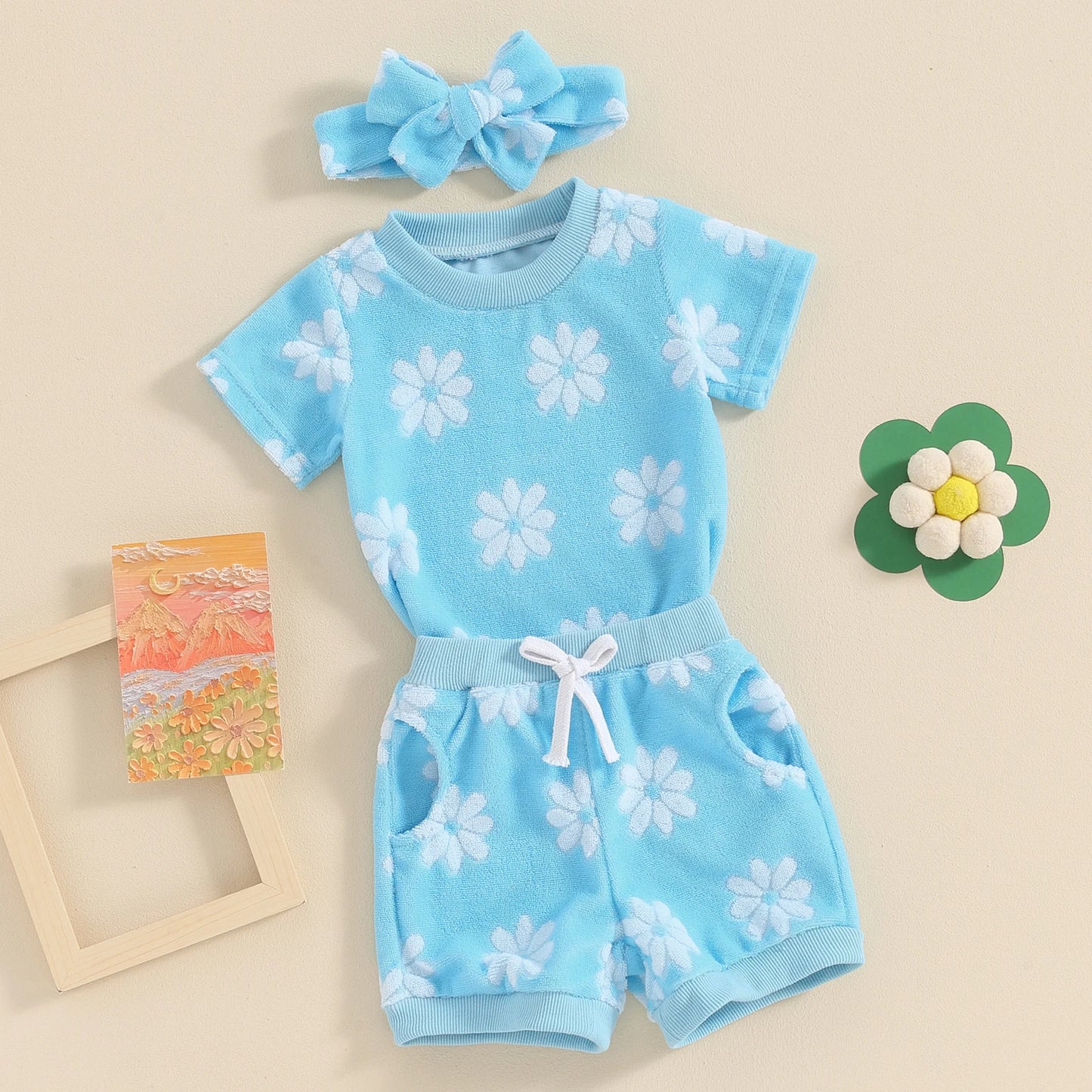 Daisy Floral Baby Girl Summer Outfit 3PCS Set