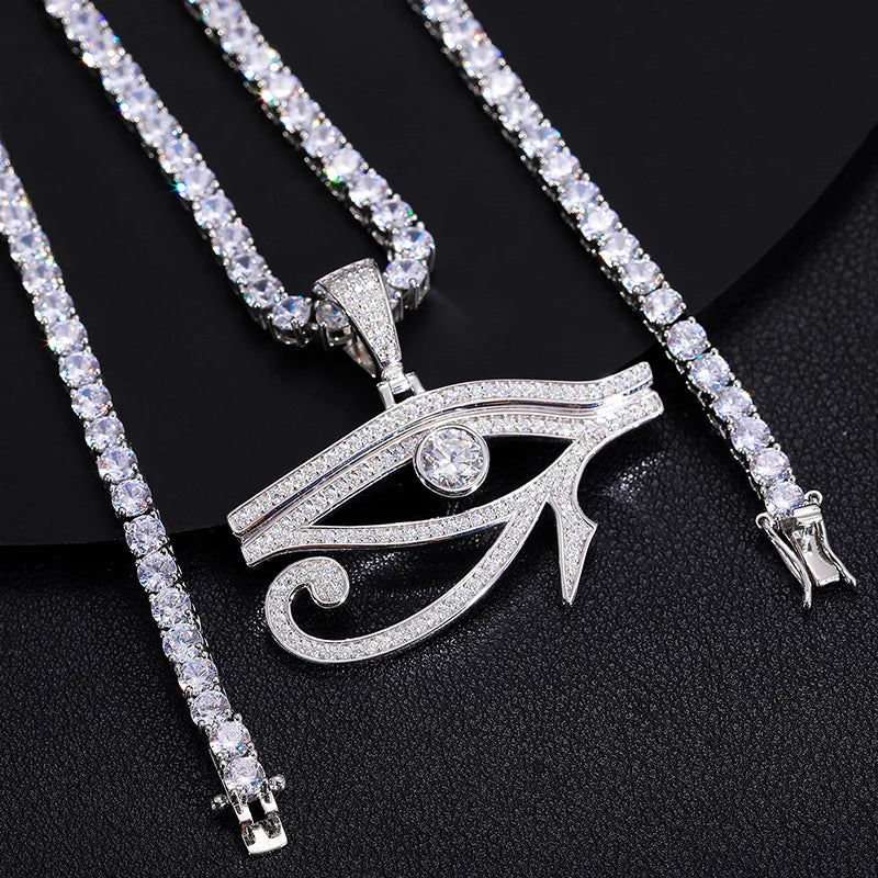 Dazzling Moissanite Eye of Horus Pendant Necklace.