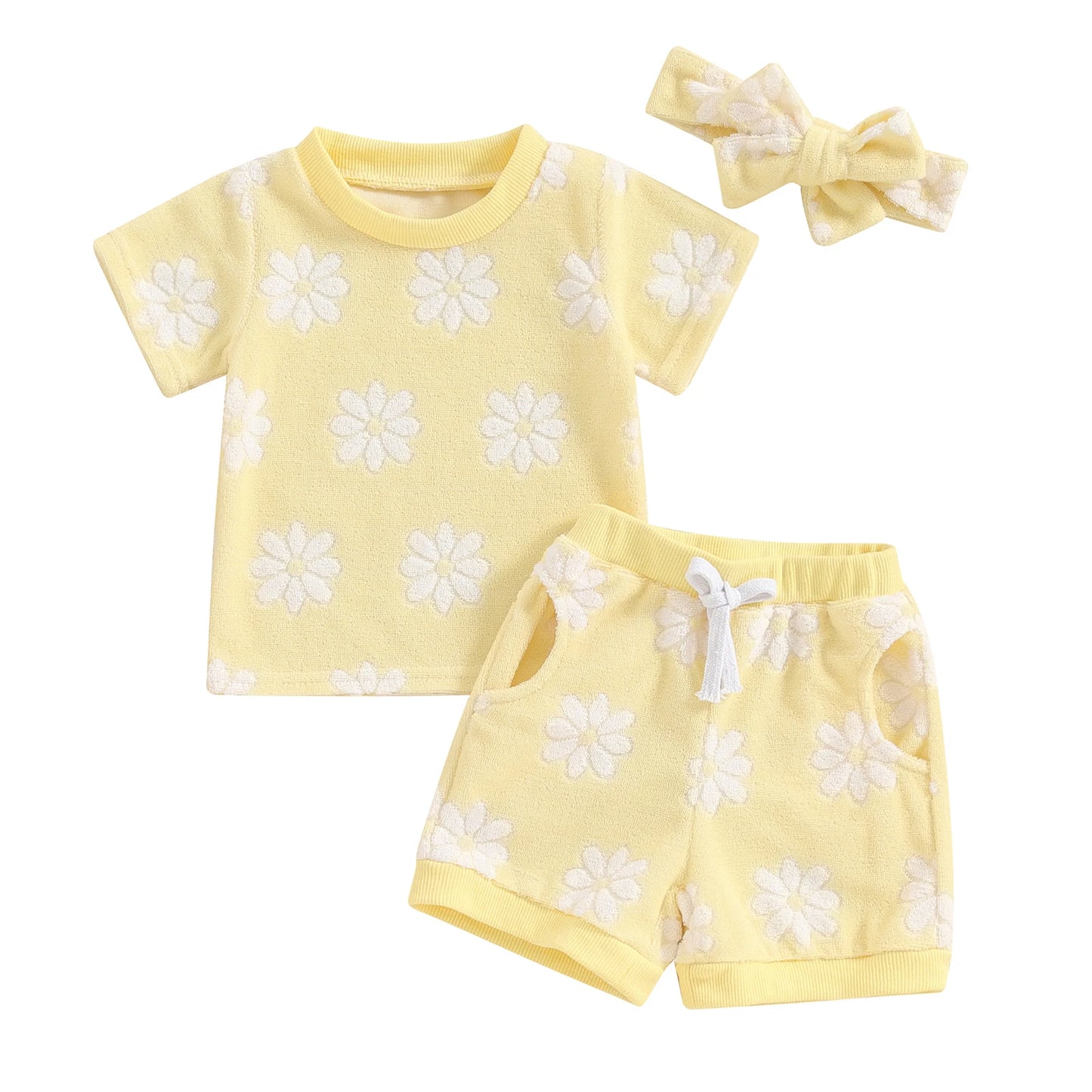 Daisy Floral Baby Girl Summer Outfit 3PCS Set