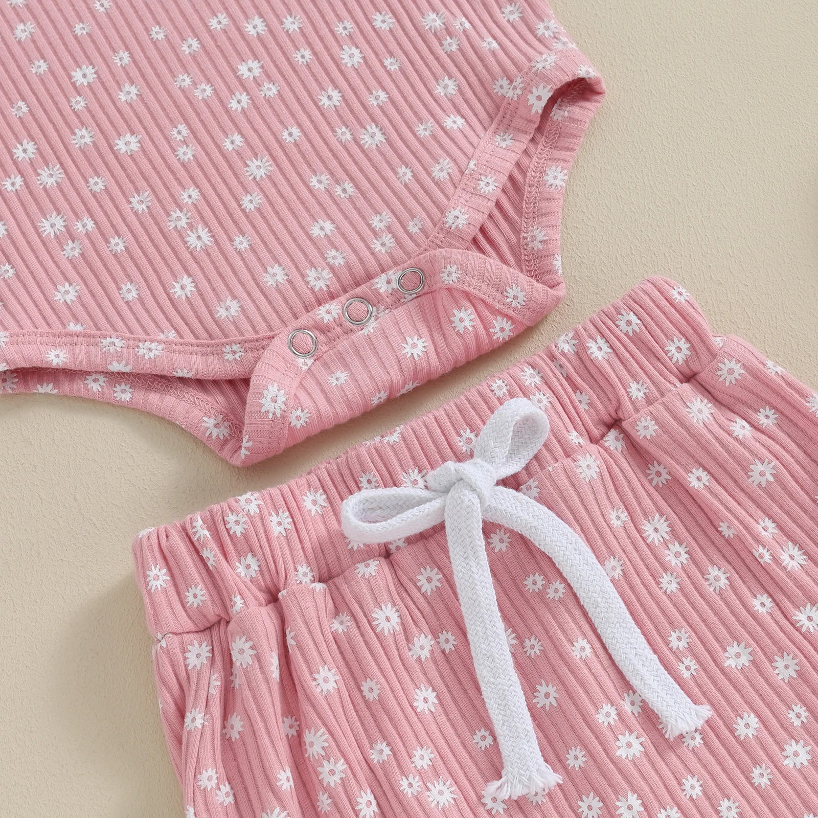 Summer 0-18 Months Newborn Baby Girls Clothes Set Kids Outfits Floral Print Rib Sleeveless Rompers Shorts Headband 3Pcs Costume.