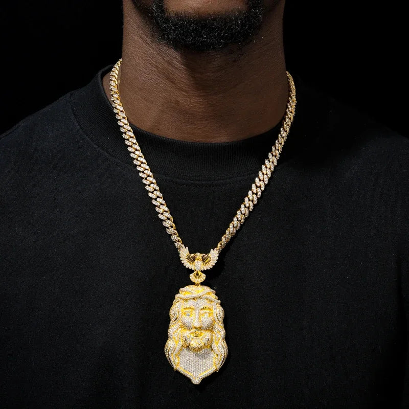 Iced Out Moissanite Jesus Head Pendant Necklace.