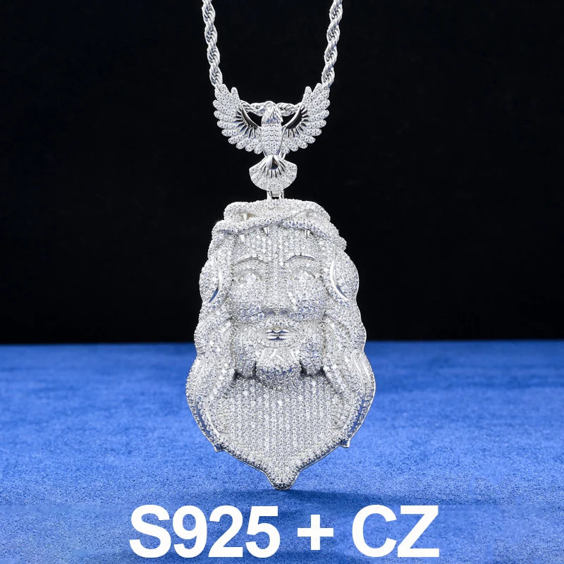 Iced Out Moissanite Jesus Head Pendant Necklace.