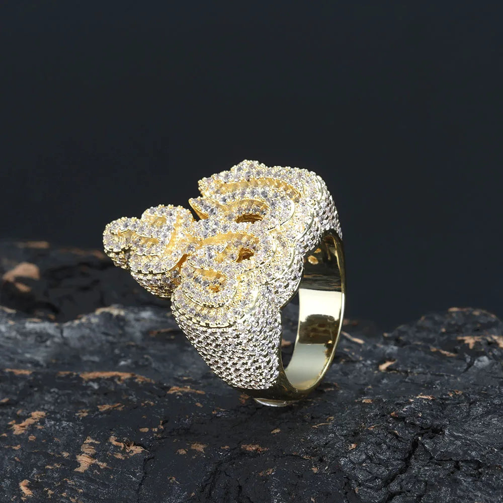 CZ Diamonds Allah Design Ice Out Ring - 18K Gold Plated.