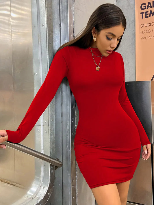 Chic Turtleneck Bodycon Mini Dress - Trendy Night Out.