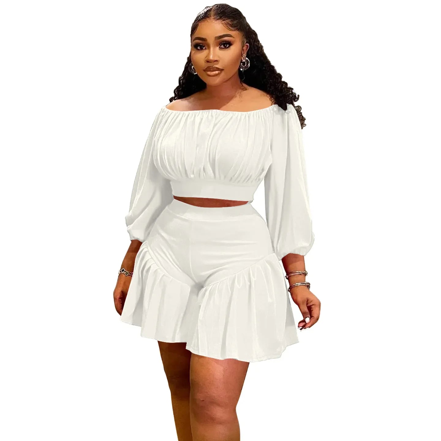 Plus Size Women's Ruched T-Shirt & Shorts Set.