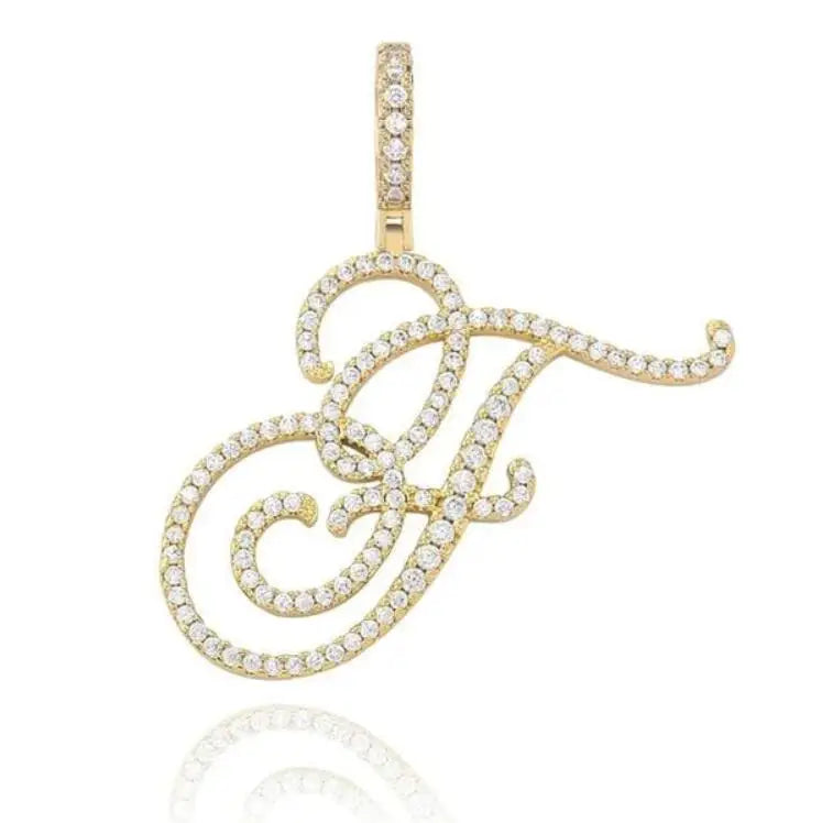 Cursive Letters Moissanite Initial Pendant Necklace.