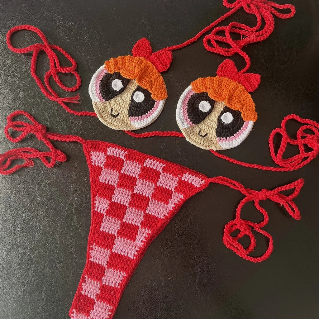 Red Handmade Crochet Micro Bikini Set.