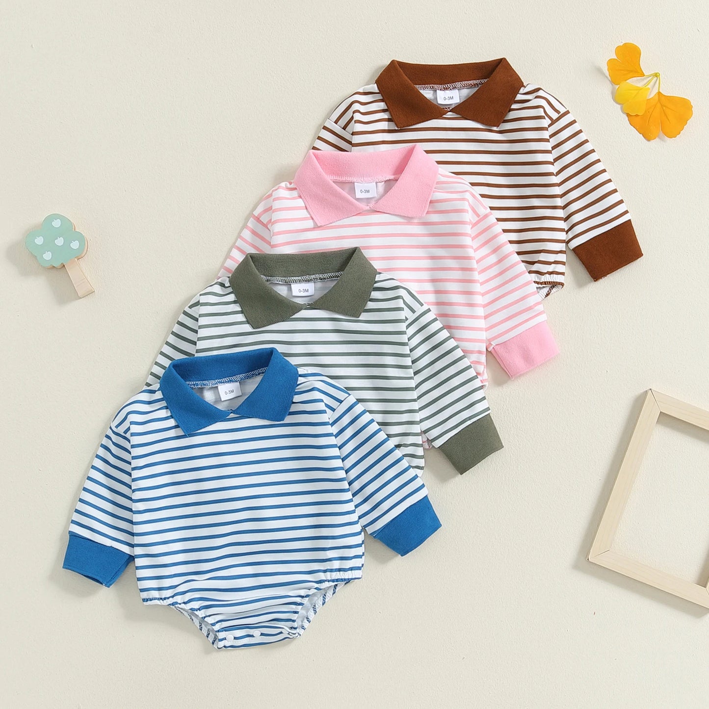 Stripe Print Newborn Romper - Long Sleeve Jumpsuit