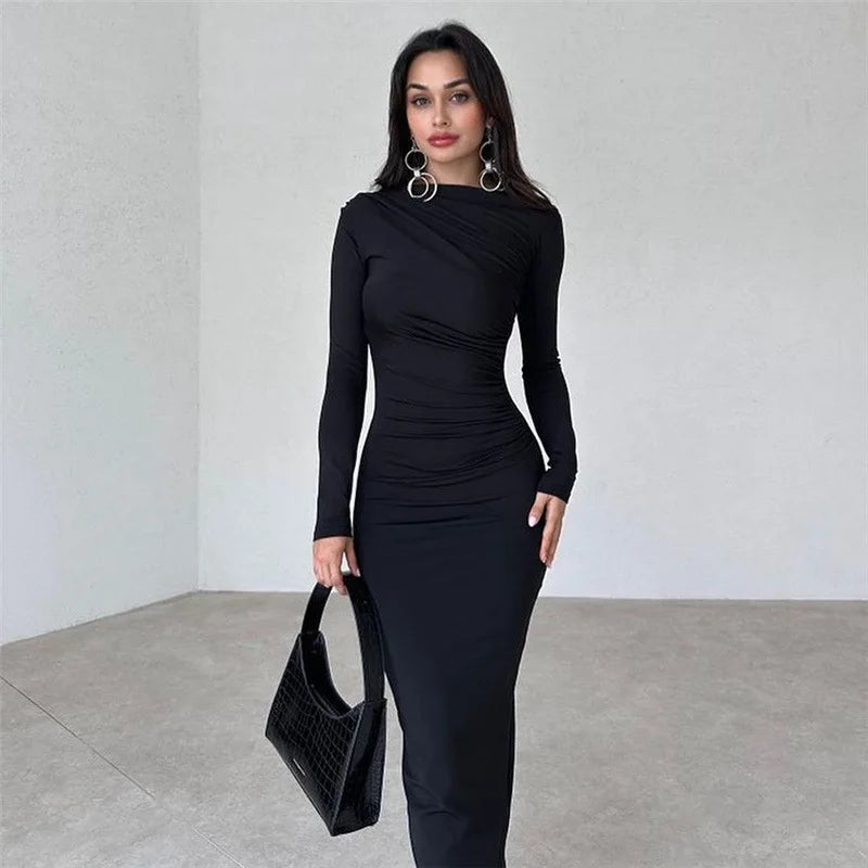 Elegant Ruched Long Bodycon Dress for Women.