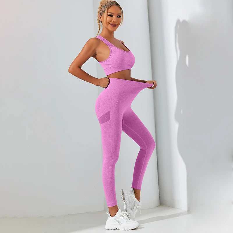 Trendy 2 Pcs Women Yoga Set - Sports Bra & High Waist Pants.