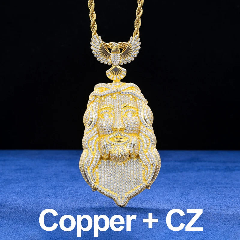 Iced Out Moissanite Jesus Head Pendant Necklace.