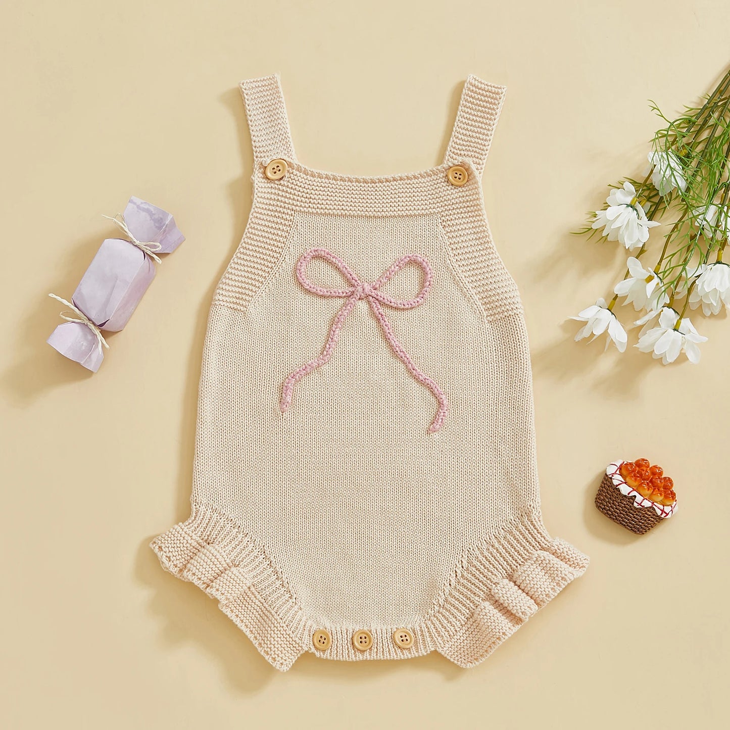 Adorable Knit Baby Girls Bodysuit - Princess Romper with Bow