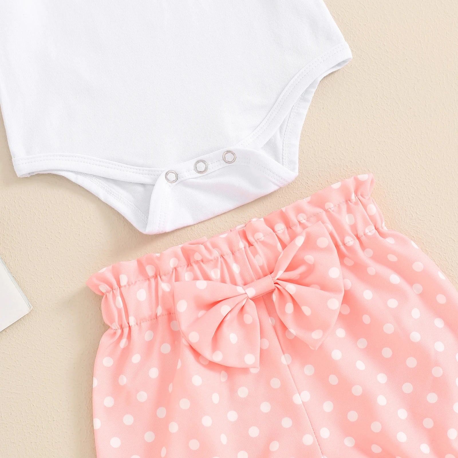 Little Baby Girls Summer Outfits 3PCS Cute Lovely Kids Clothes Letter Print Short Sleeve Romper Dot Print Shorts Headband Suits.