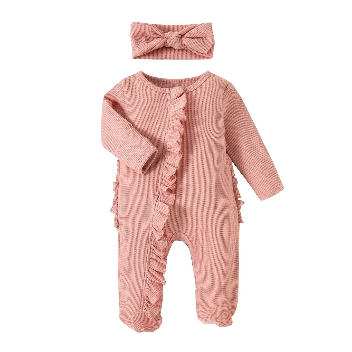 Soft Cotton Ruffle Newborn Baby Romper with Headband