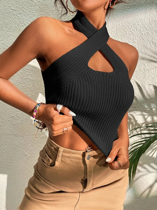 Trendy Women's Criss Cross Backless Crop Top - Summer Chic.