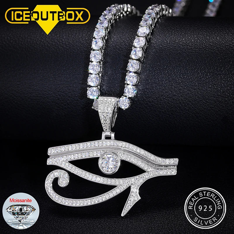 Dazzling Moissanite Eye of Horus Pendant Necklace.