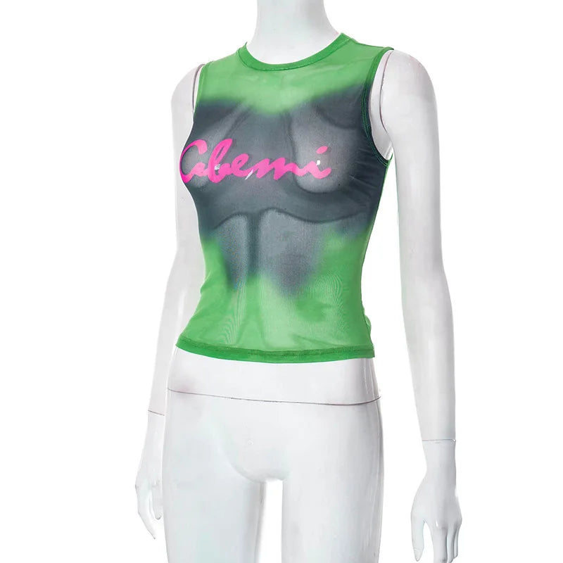 Fairy Grunge Tie Dye Mesh Crop Top - Y2K Clubwear.