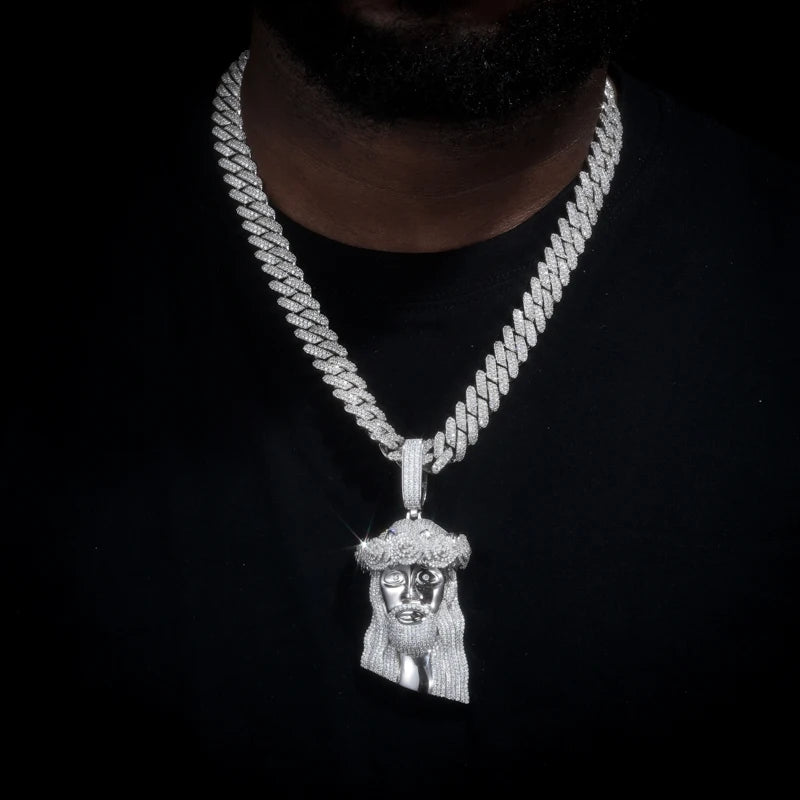 Iced Out Moissanite Jesus Head Pendant Necklace.