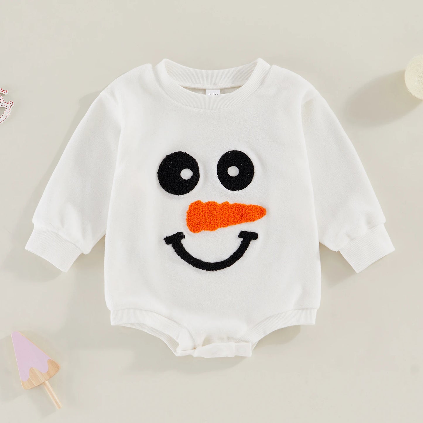 Christmas Snowman Embroidered Baby Bodysuit