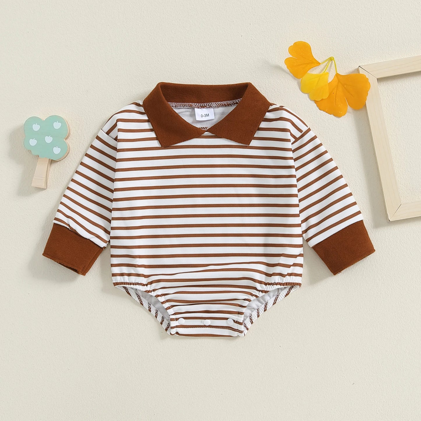 Stripe Print Newborn Romper - Long Sleeve Jumpsuit