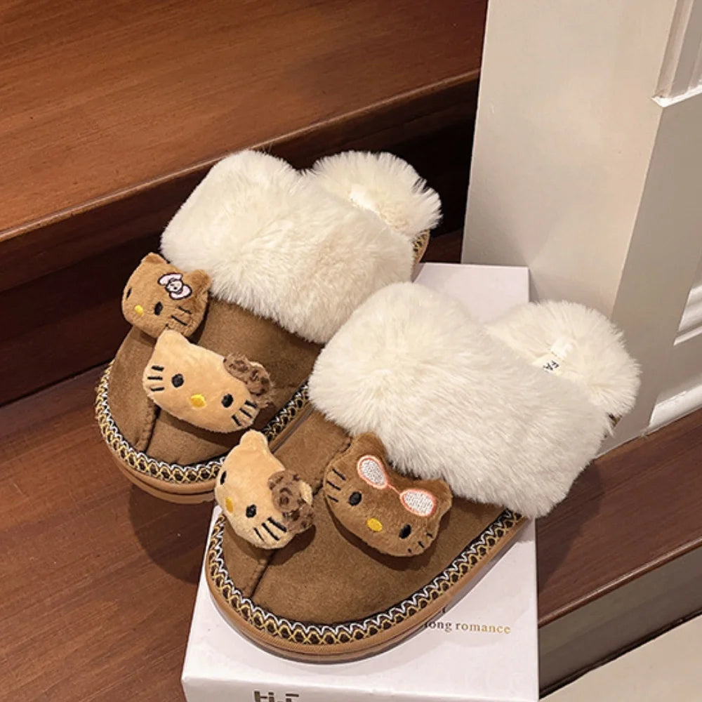 Hello Kitty Winter Plush Slippers - Cozy & Cute.