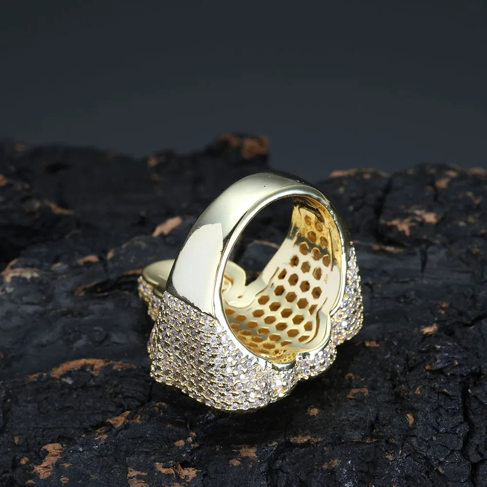 CZ Diamonds Allah Design Ice Out Ring - 18K Gold Plated.