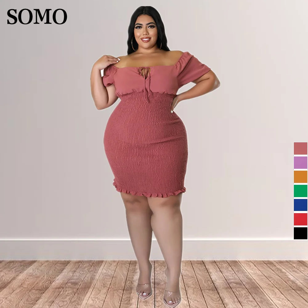 Chic Plus Size Summer Mini Dress - Sexy Solid Clubwear.