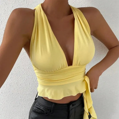 Trendy Deep V-Neck Pleated Bodysuit for Women.