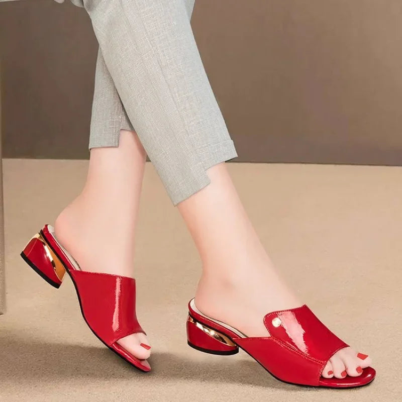 Chic Red PU Leather Women's Sandals - Trendy & Comfy.