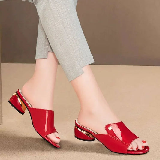 Trendy Red PU Leather Women's Slippers - Comfy & Chic Sandals