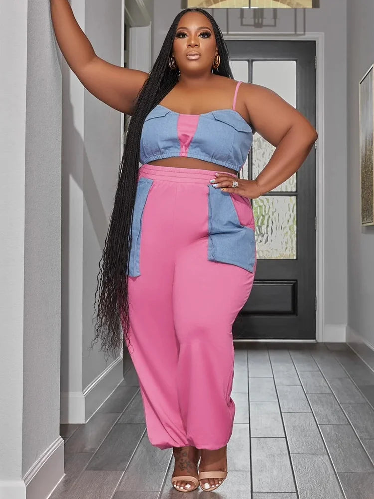 Plus Size Summer Patchwork Tracksuit Set.