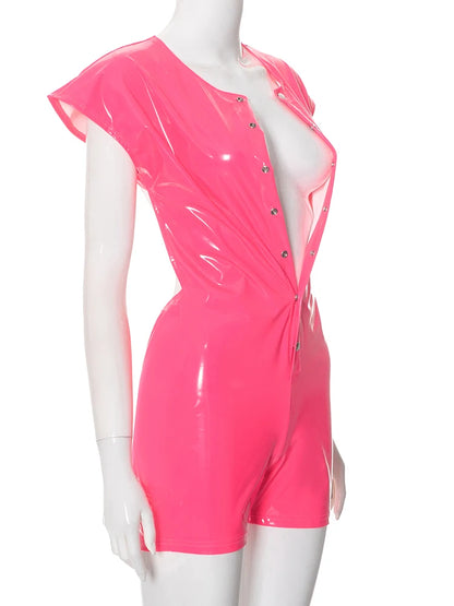 Chic PU Leather Backless Playsuit for Nightlife.