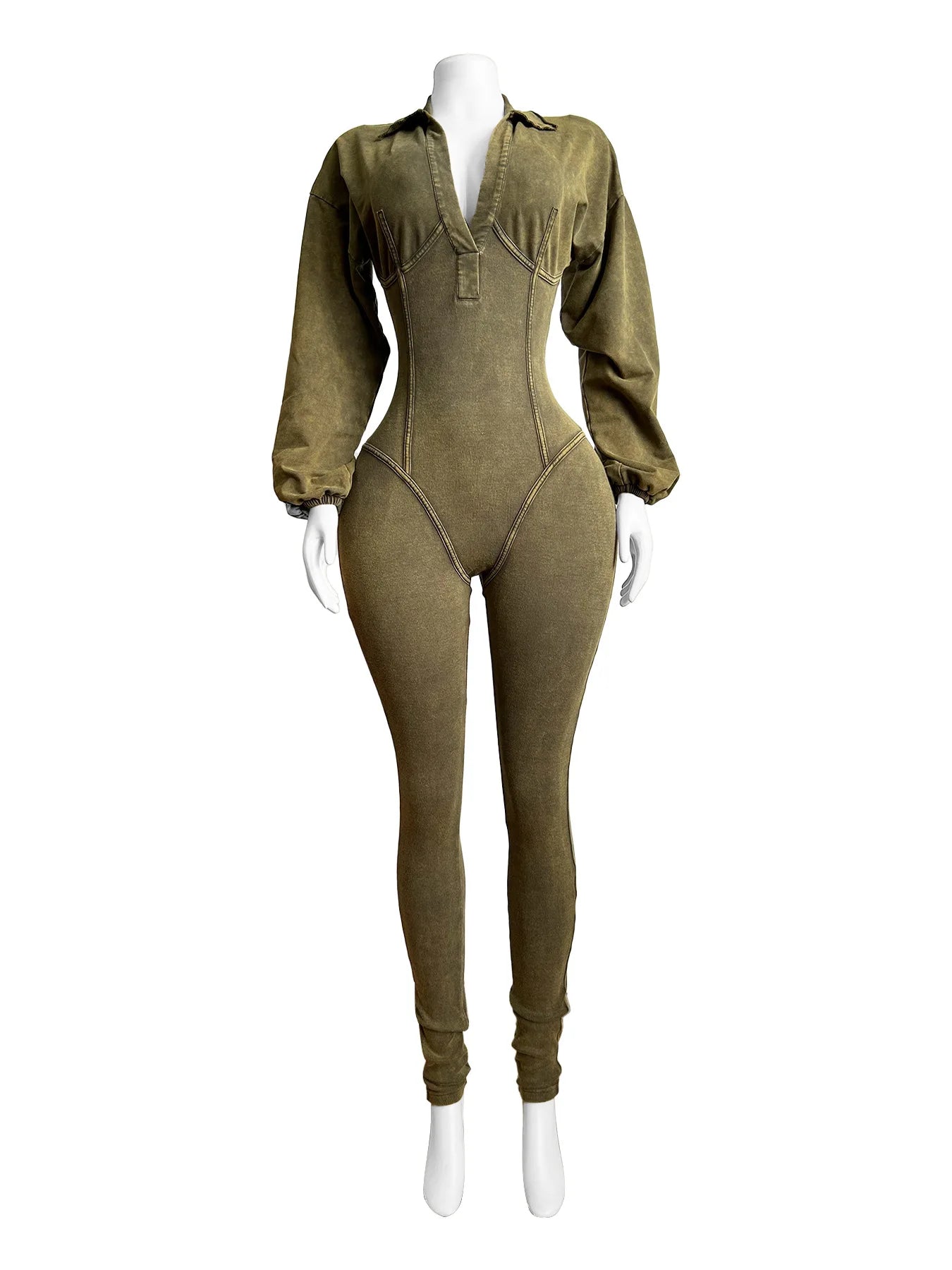 Chic Women's Ribbed Long Sleeve Moto Jumpsuit.