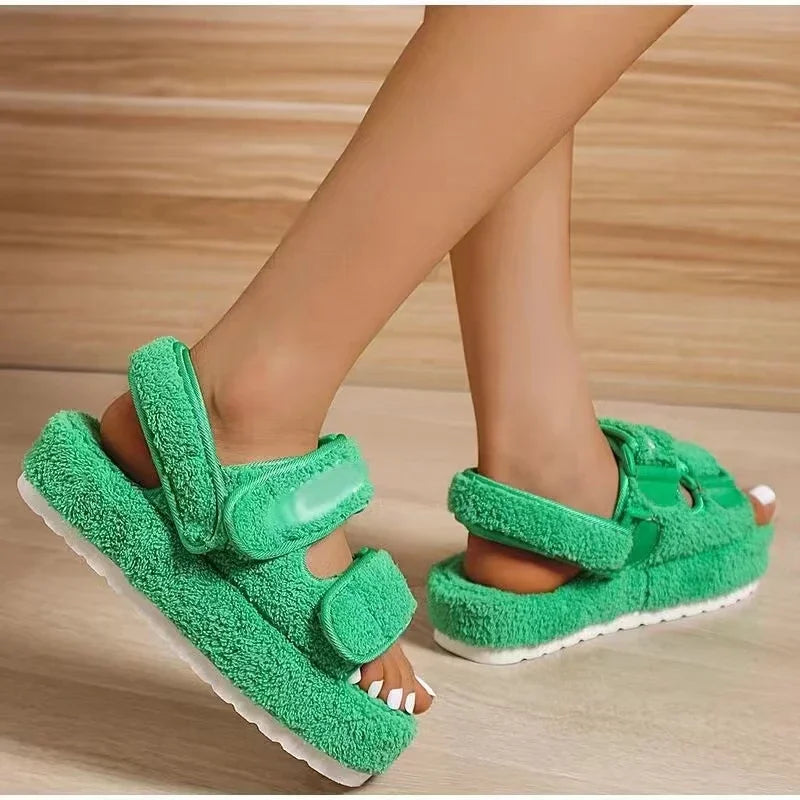 Women’s Plush Platform Sandals - Retro Casual Footwear