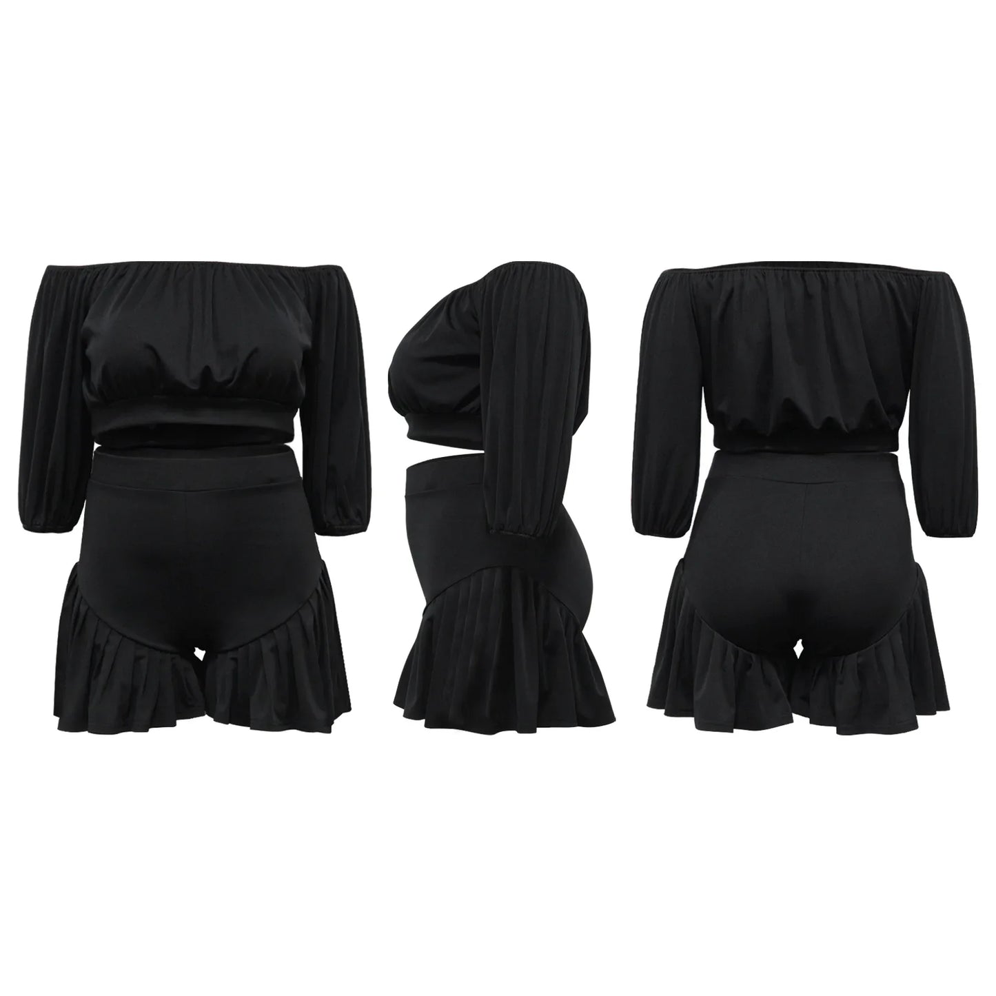 Plus Size Women's Ruched T-Shirt & Shorts Set.