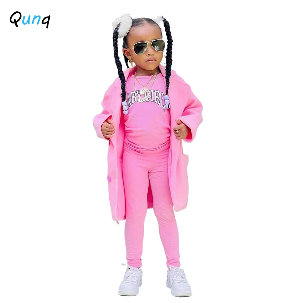 Girls 3-Piece Coat, Long Sleeve Top & Pants Set