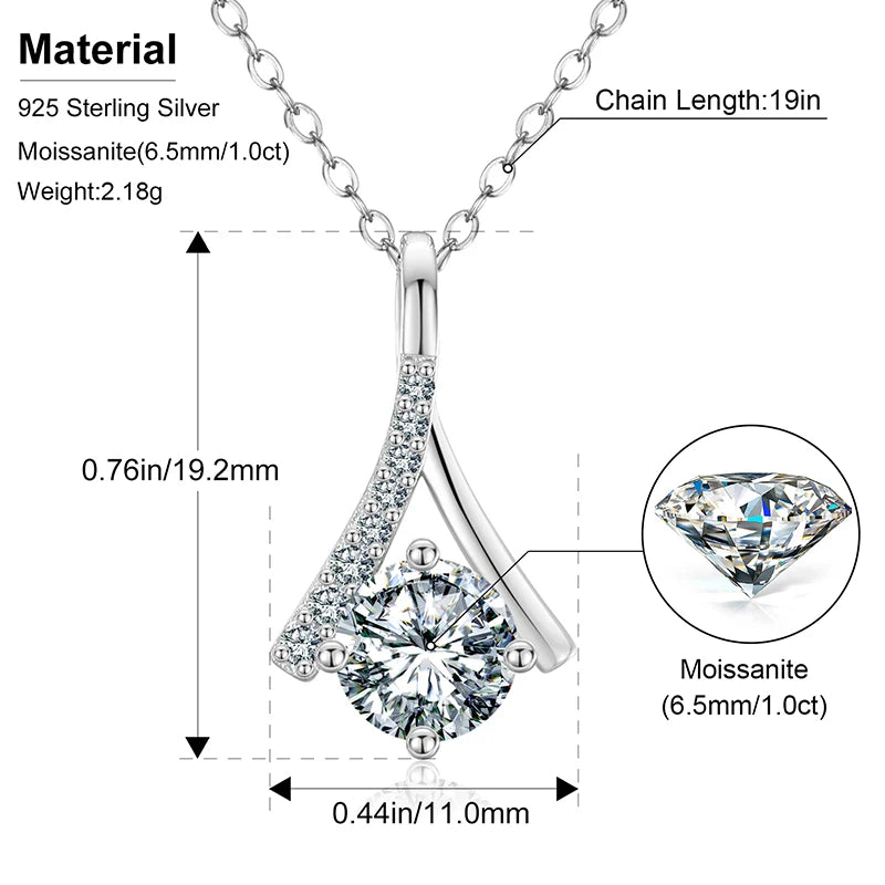 1 Carat Moissanite Pendant Necklace in 925 Silver.