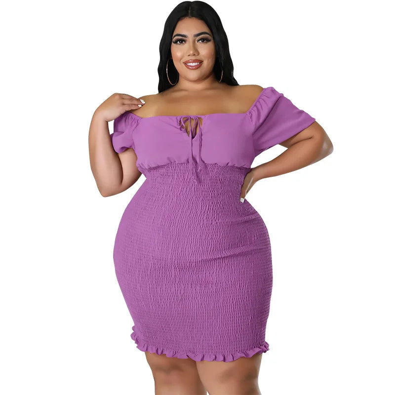 Chic Plus Size Summer Mini Dress - Sexy Solid Clubwear.