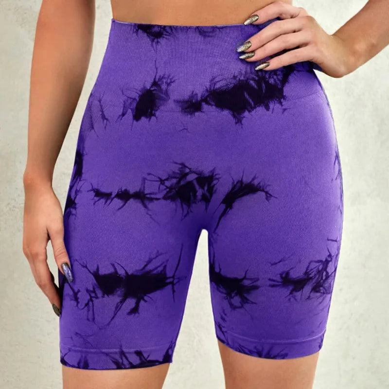 Trendy Tie Dyed High Waist Fitness Shorts for Women.