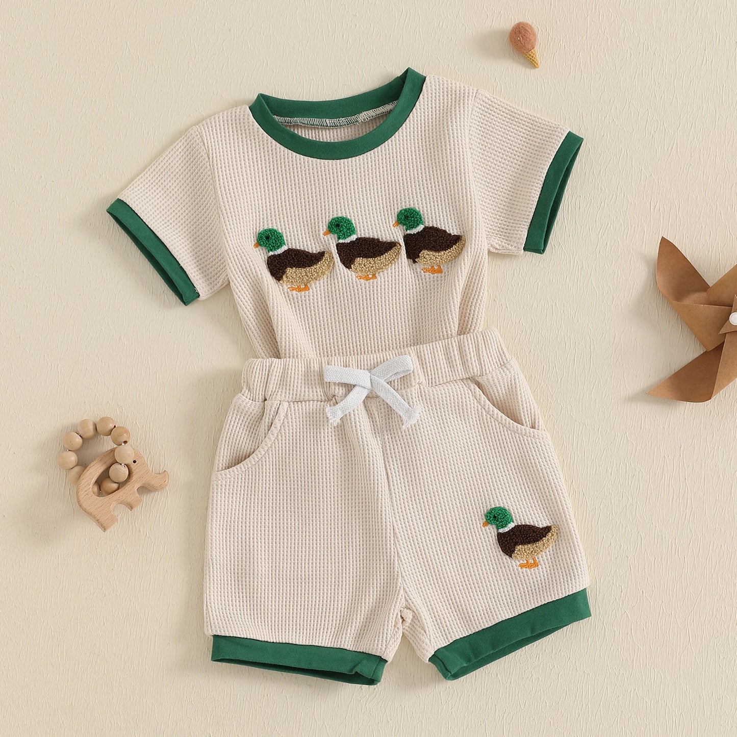 Cartoon Duck Embroidery Toddler Summer Outfit