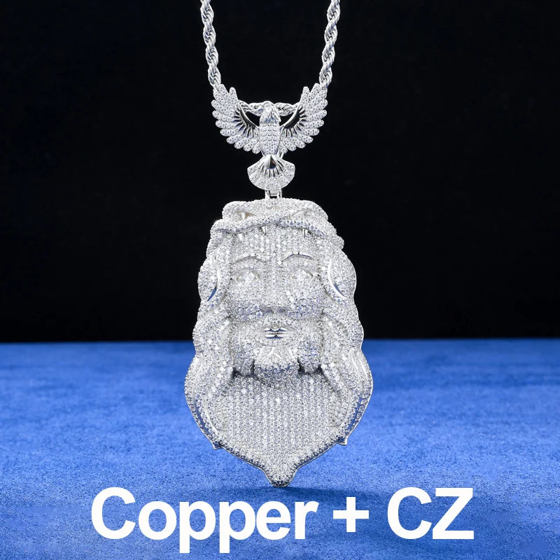 Iced Out Moissanite Jesus Head Pendant Necklace.