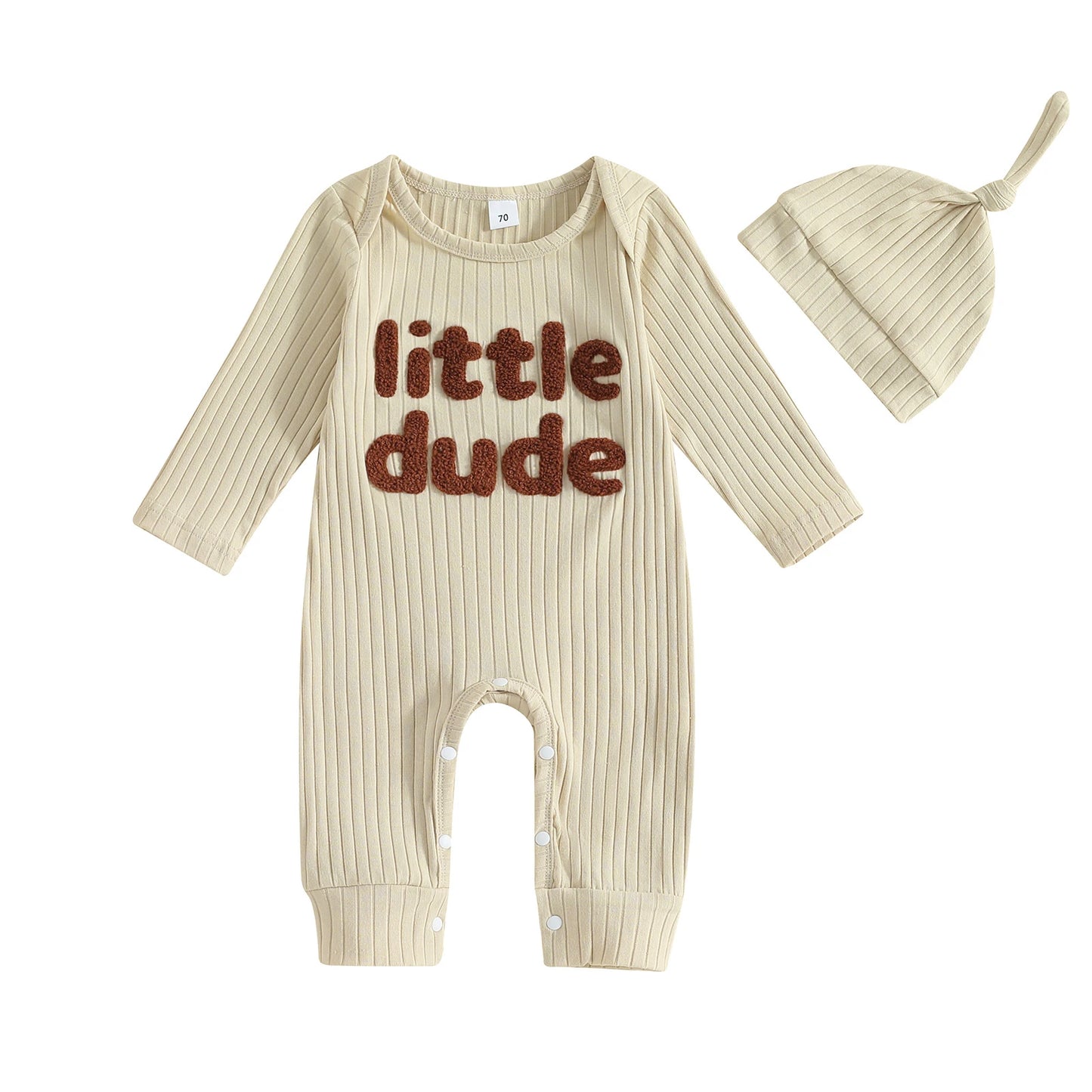 Baby Boy Ribbed Romper with Hat - Embroidered Jumpsuit 0-18M