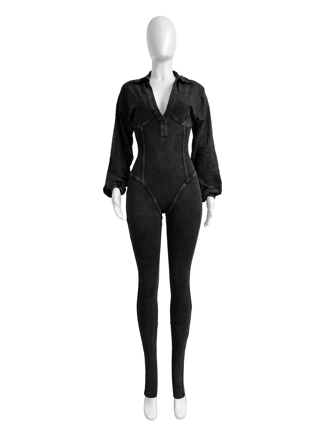 Chic Women's Ribbed Long Sleeve Moto Jumpsuit.