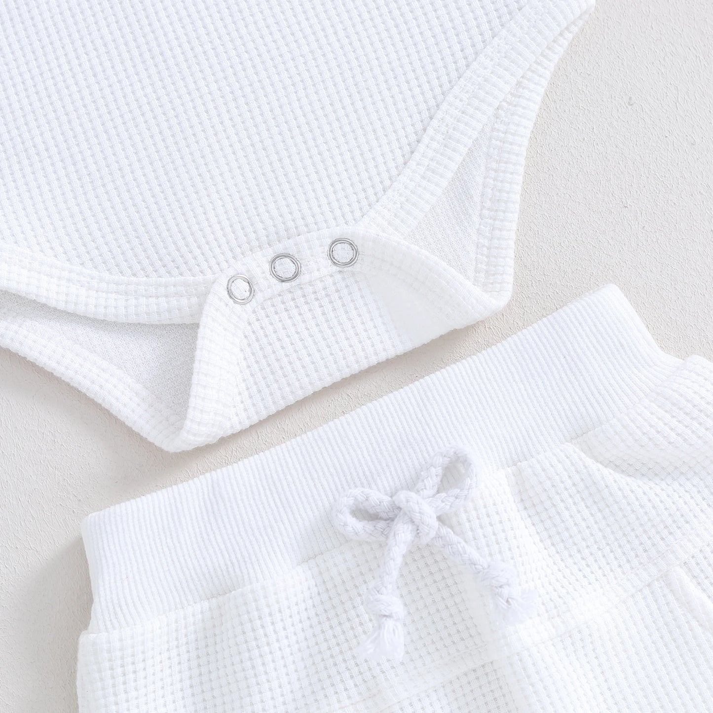 Summer Button Baby Clothes Set - Cotton Waffle Romper & Shorts