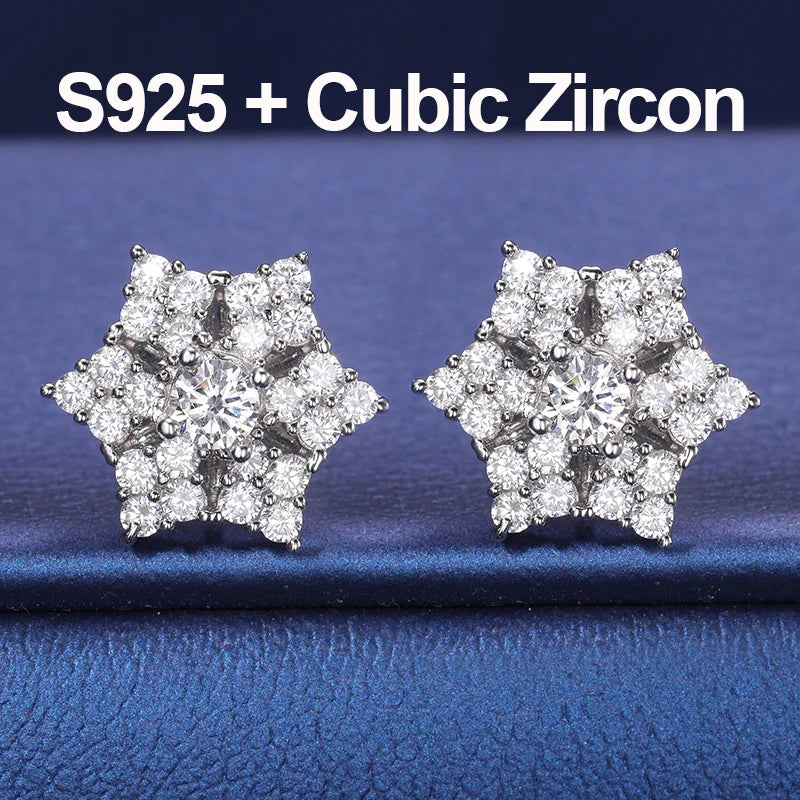 Dazzling S925 Moissanite Snow Flower Stud Earrings.