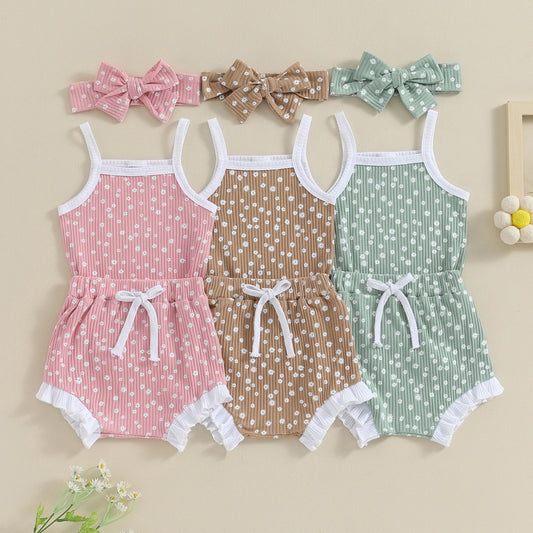 Summer 0-18 Months Newborn Baby Girls Clothes Set Kids Outfits Floral Print Rib Sleeveless Rompers Shorts Headband 3Pcs Costume.