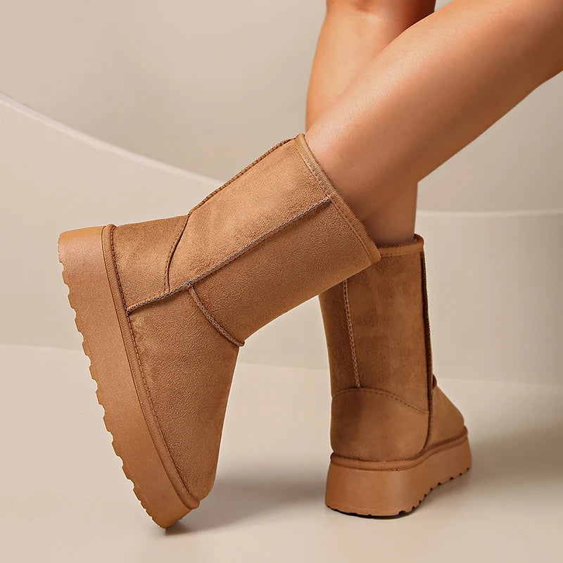 Camel Mid-Calf Snow Boots for Women - Edgy & Warm.